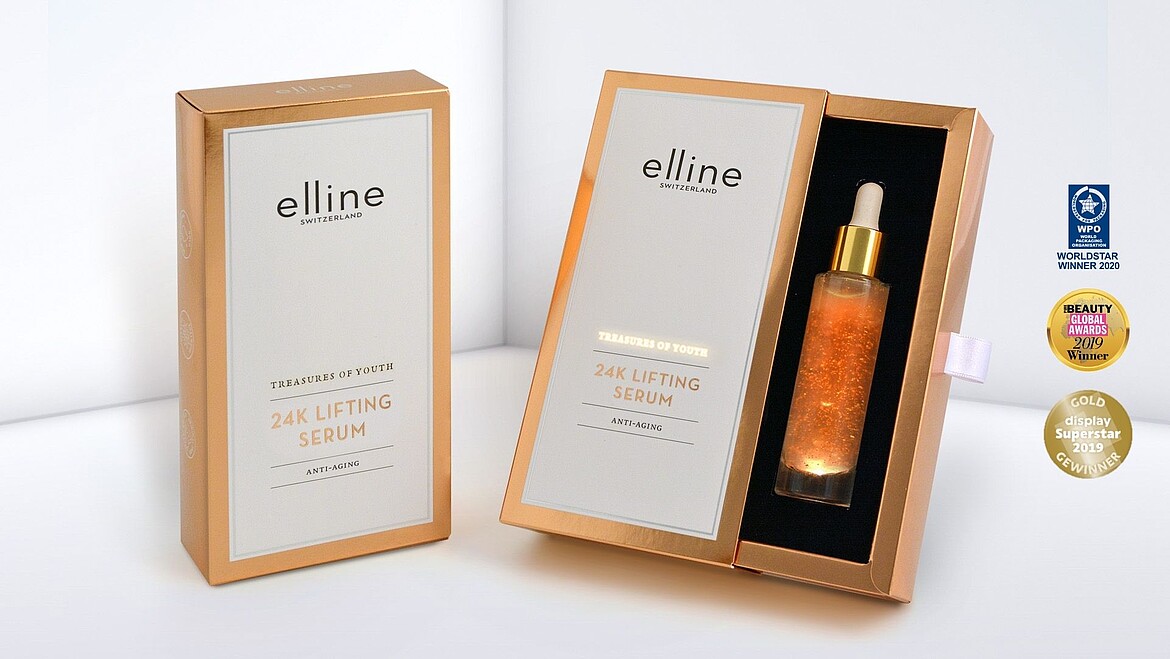 Zasuwane pudełko na serum z złotymi detalami