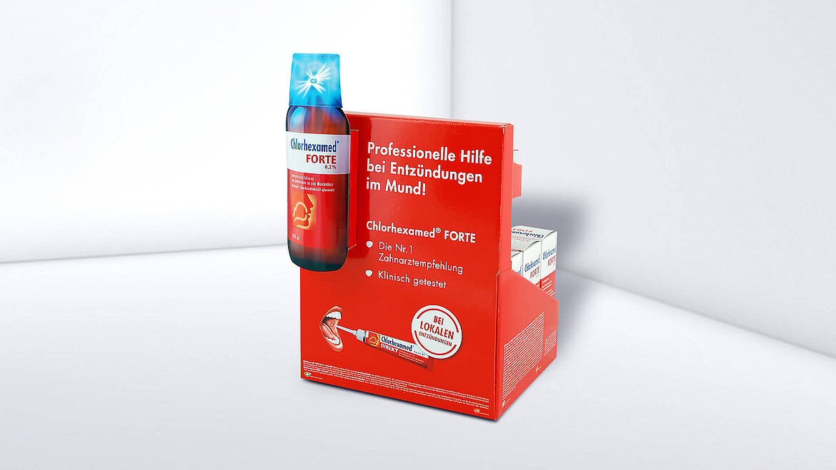 Zadrukowany stojak z powierzchnią ekspozycyjną na produkty w kartonikach