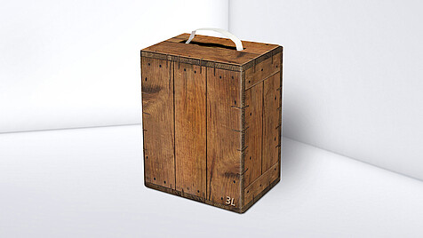 Bag in Box z rustykalnym wzorem drewnianym Drewno Rustykalne Naturalne: Opakowania z rustykalnego drewna dla toreb Bag-in-Box 3-litrowy BiB 173 x 104 x 209 mm